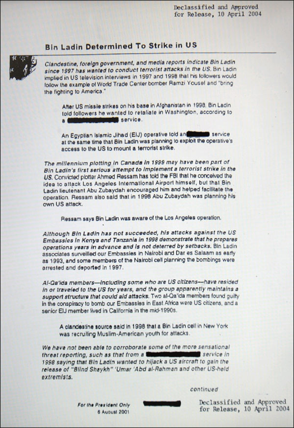 Daily Presidential Briefing for Aug. 6, 2001
