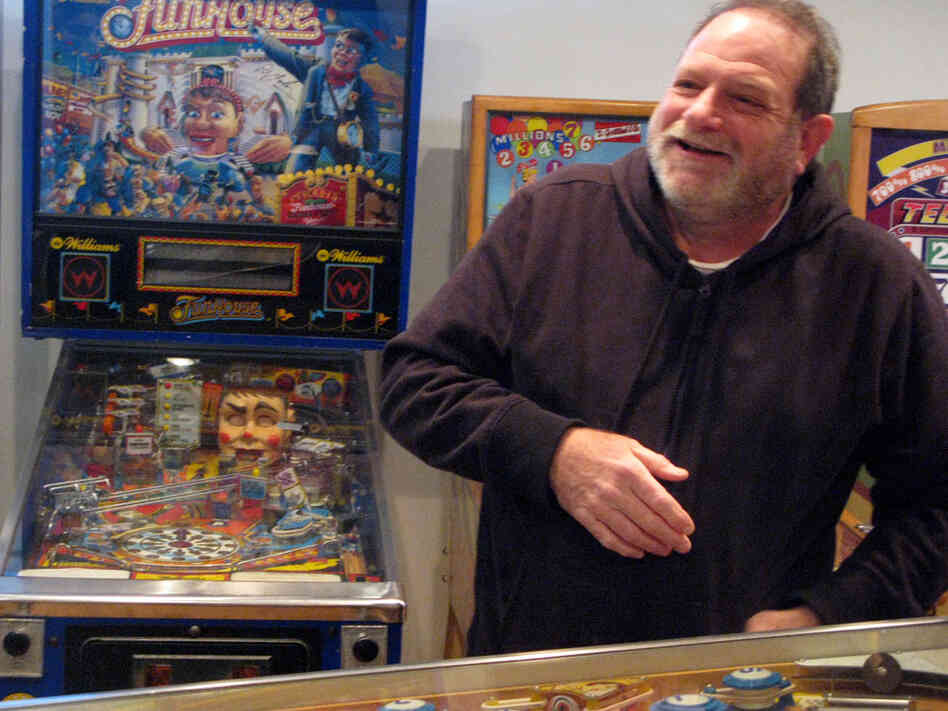 David Silverman with his pinball machine collection.