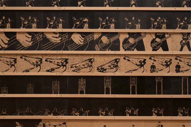 Woodcuts for Tromorama's stop motion animation music video 'Serigala Militia'
