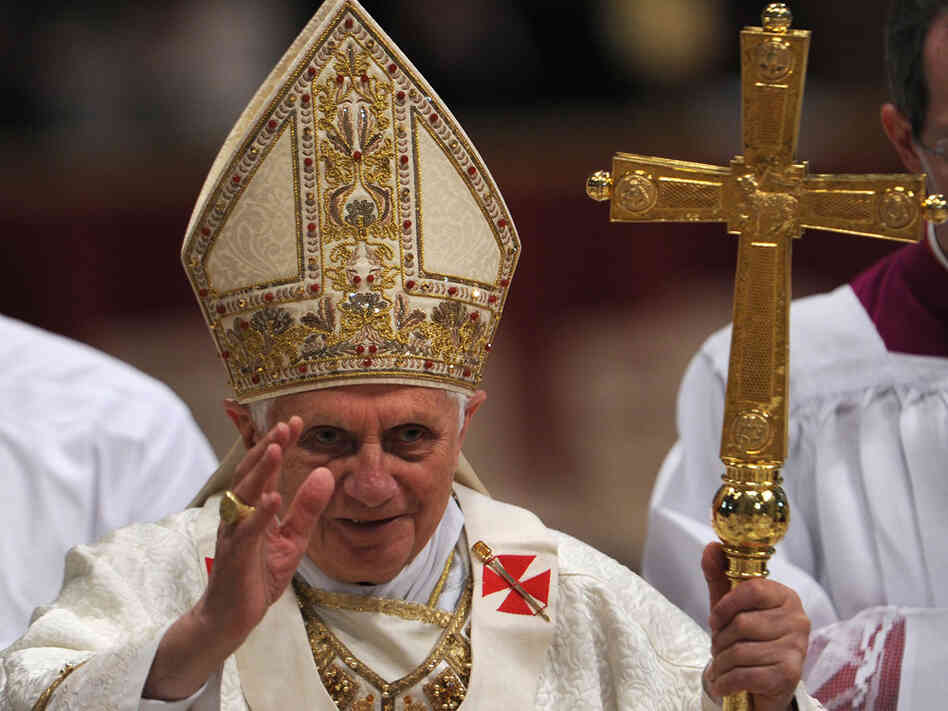 Pope Benedict XVI celebrates Mass during Holy Week at St. Peter's Basilica at the Vatican.