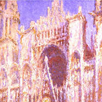 Three different paintings of the Rouen Cathedral by Claude Monet.
