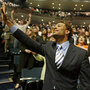 Members of the Lakewood Church worshipping in Houston