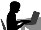 Illustration of man on computer. Illustration of man on computer.