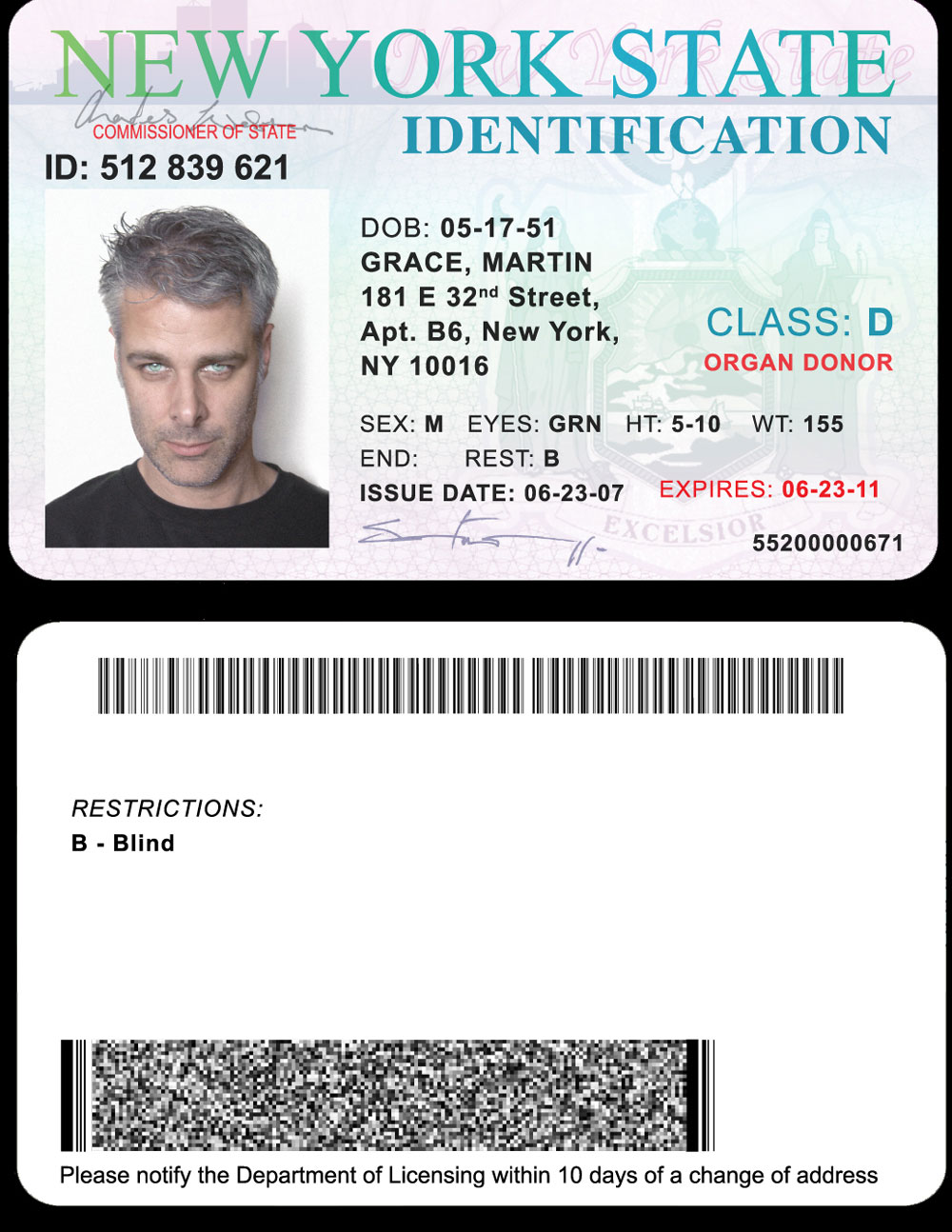 Martin Grace's New York state ID card