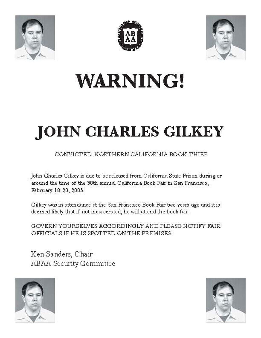 John Gilkey 'Wanted' Poster