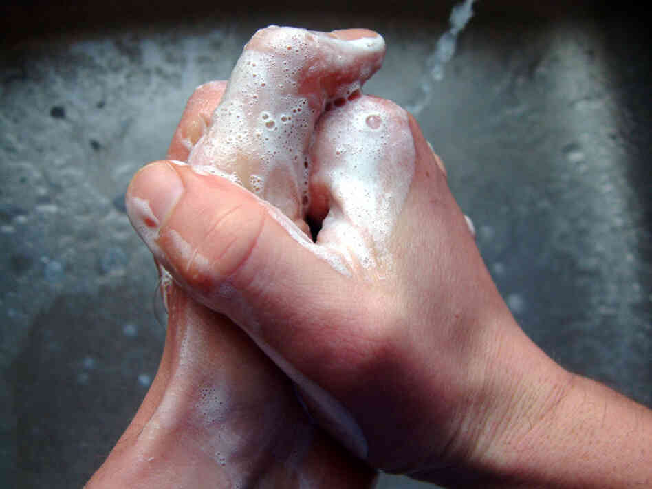 Hand washing in sink
