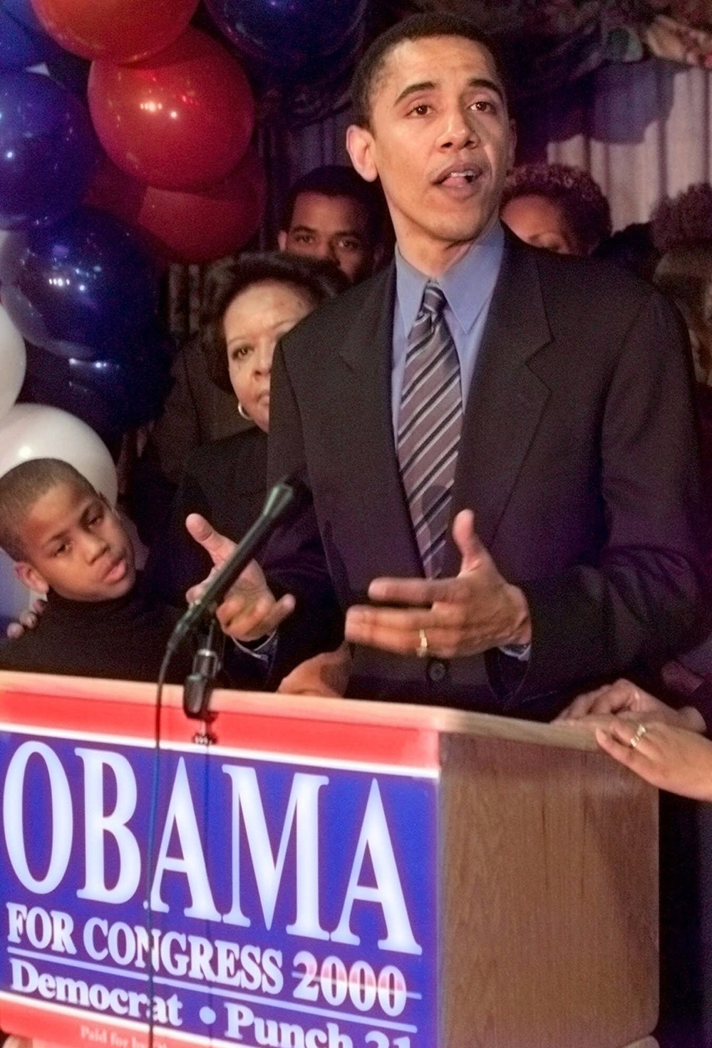 Barack Obama gives a concession speech on March 21, 2000.