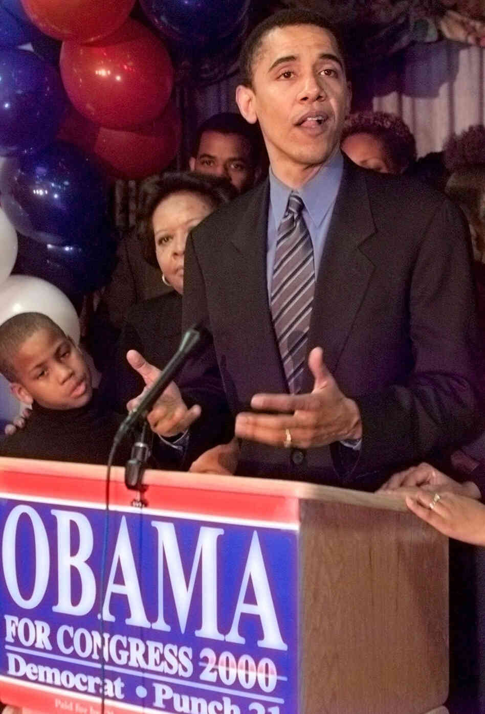 Barack Obama gives a concession speech on March 21, 2000.