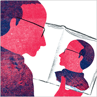 Illustration: Man reading book.