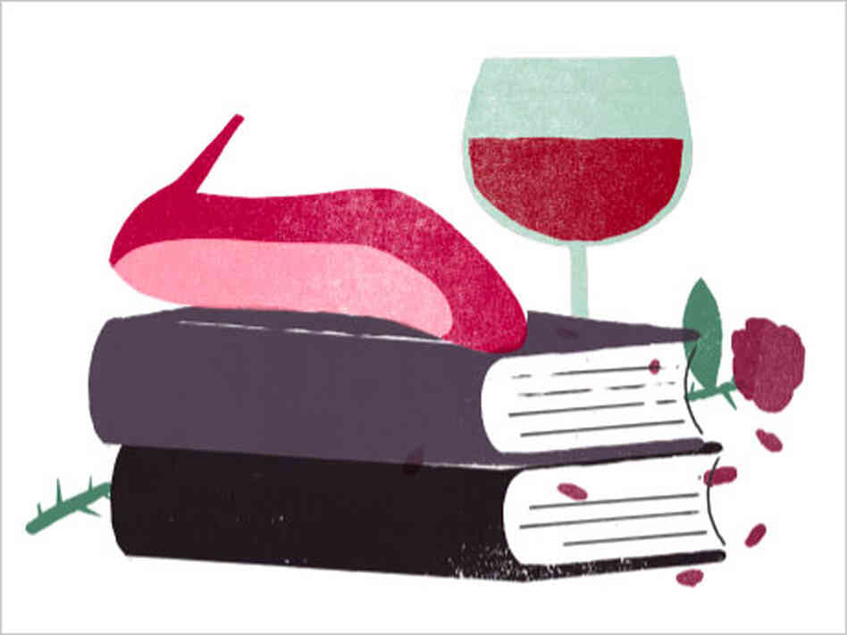 Illustration: Books, wine and a toppled high heel. Illustration: Books, wine and a toppled high heel.