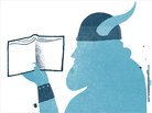 Illustration: A Viking reads a book. Illustration: A Viking reads a book.