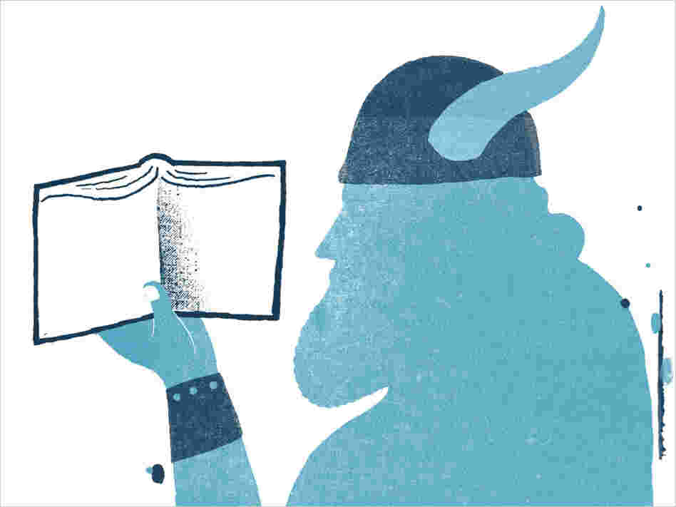 Illustration: A Viking reads a book. Illustration: A Viking reads a book.