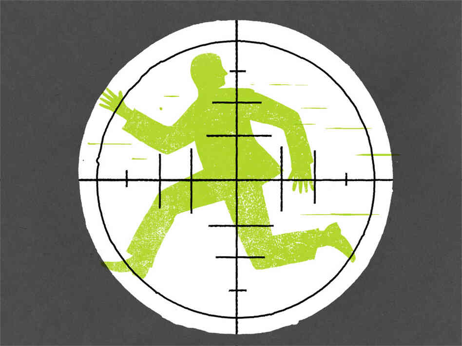 Illustration: Man running, superimposed by sniper target. Illustration: Man running, superimposed by sniper target.