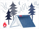 Illustration: Camp scene with book as tent. Illustration: Camp scene with book as tent.