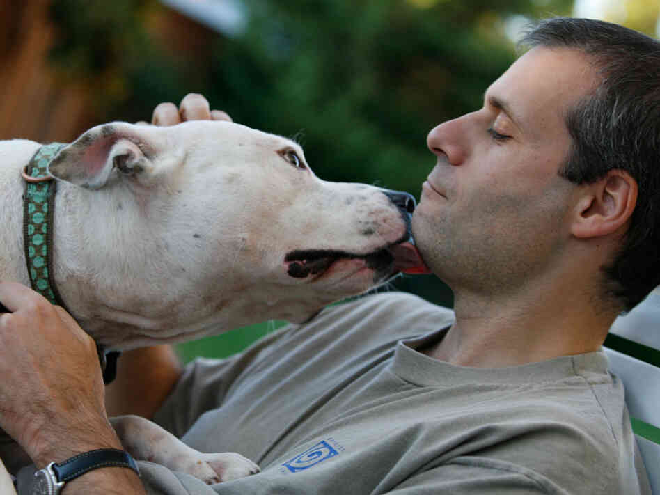 Jim Gorant and a pit bull