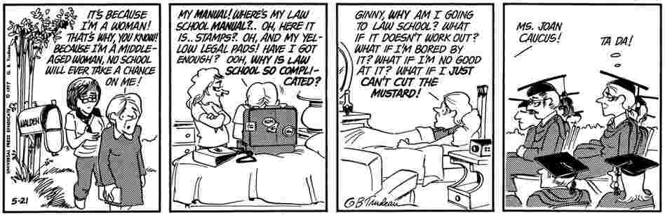 Joanie graduates from law school.