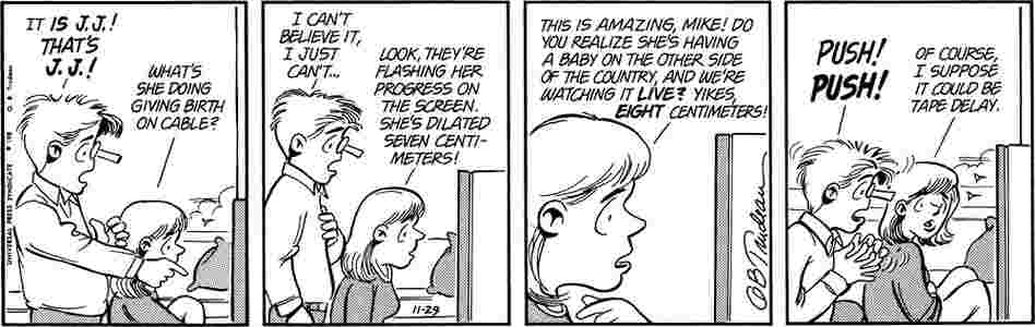 Alex Doonesbury is born live on cable TV.