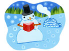 Illustration: Snowman reads with an igloo nearby. Illustration: Snowman reads with an igloo nearby.