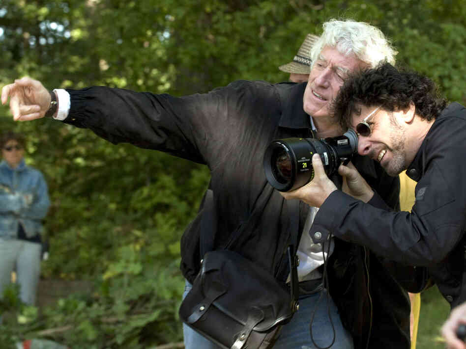Roger Deakins and director Joel Coen on the set of 'A Serious Man'