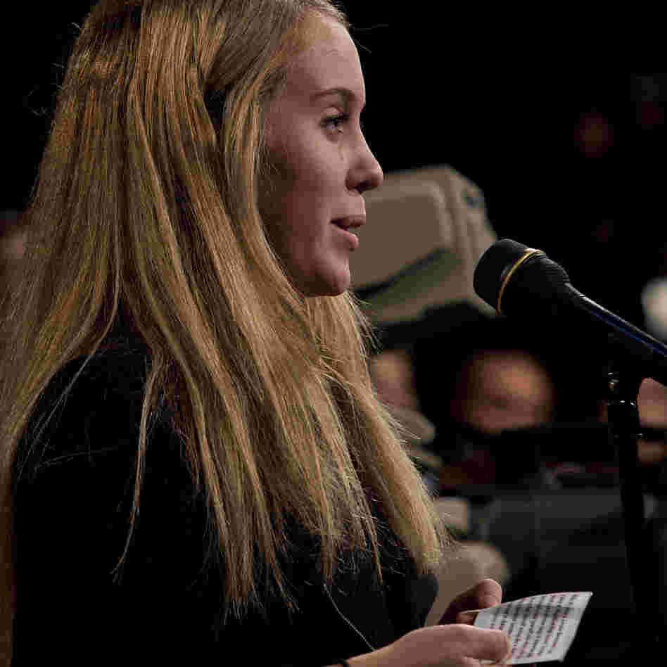 Student Jeremie Beverstock asks a question