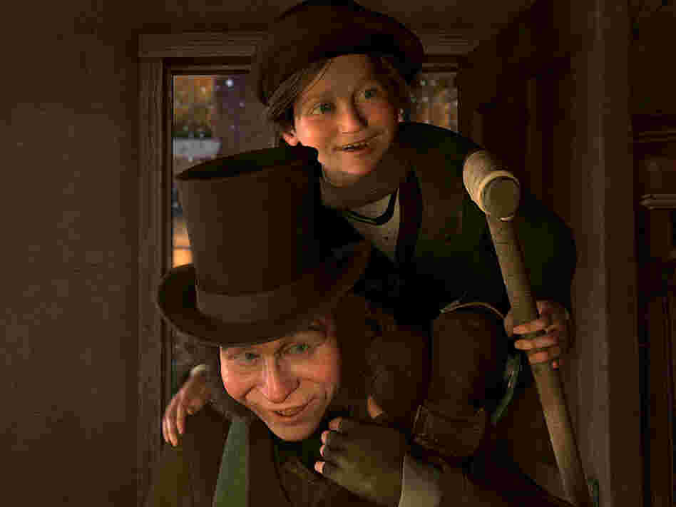 Bob Cratchit and Tiny Tim (both voiced by Gary Oldman) in 'A Christmas Carol'