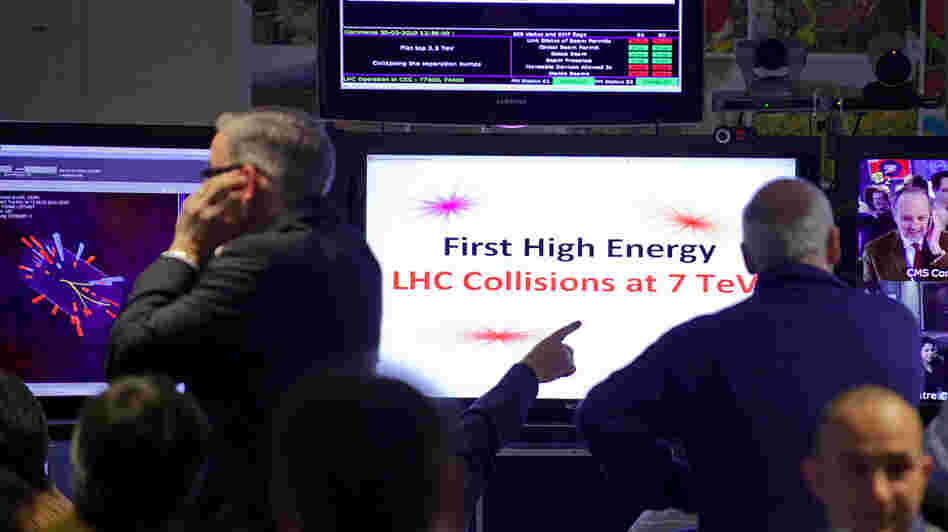 Celebrations at CERN on March 30, 2010 after the first ultra high-energy collisions.