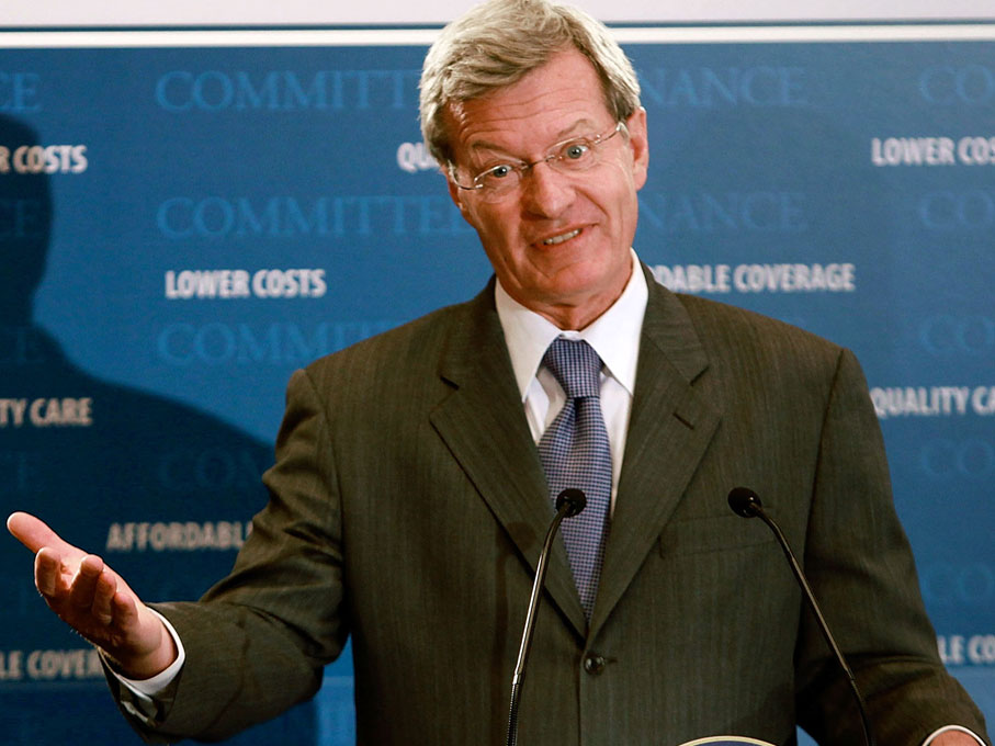 senator max baucus briefs the press on his health bill.
