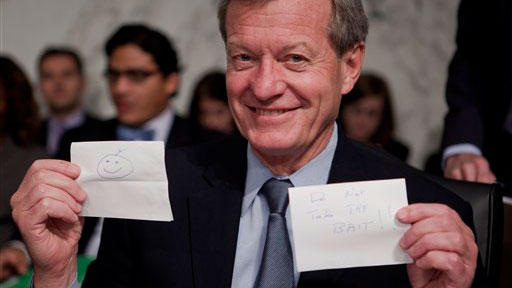 Sen. Max Baucus reveals his secret cheat sheets.