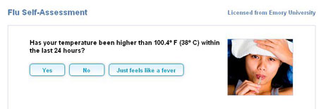 A feverish woman answers a quiz about flu.