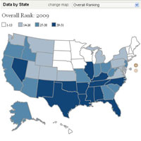 A U.S. map shows health-care variations.