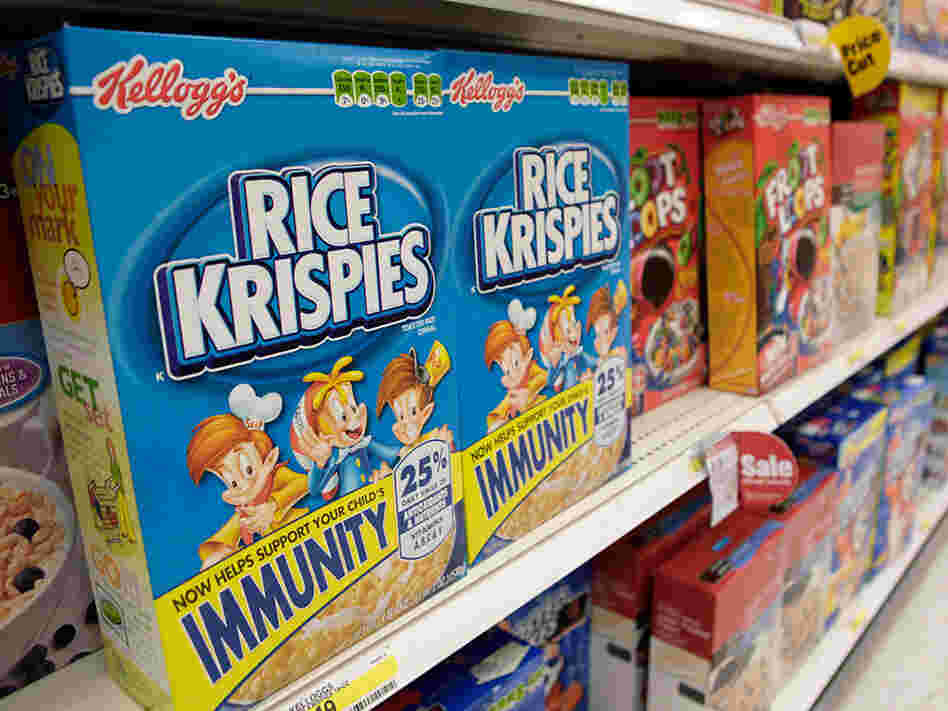 Rice Krispies boxes in grocery store.