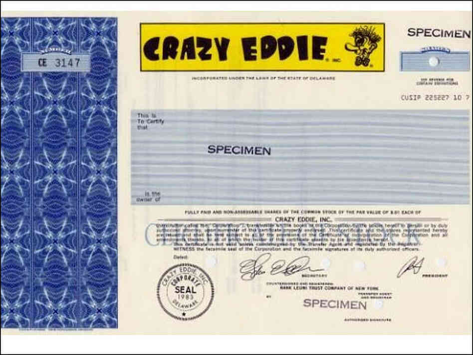 Crazy Eddie Stock Certificate