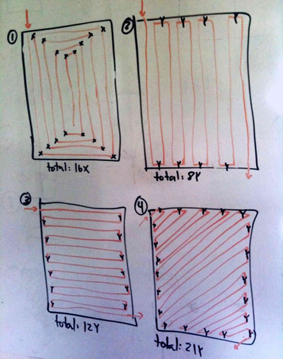 A whiteboard illustration of mowing techniques A whiteboard illustration of mowing techniques