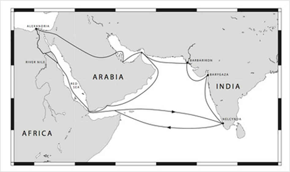 A map showing ancient trade routes between Alexandria and western India A map showing ancient trade routes between Alexandria and western India