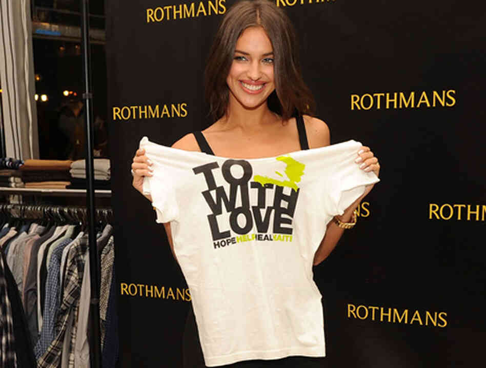 A model shows off the the CFDA's Fashion for Haiti t-shirt. A model shows off the the CFDA's Fashion for Haiti t-shirt.