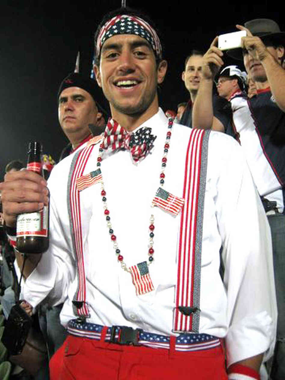 A fan in American colors at the U.S.-England World Cup match. A fan in American colors at the U.S.-England World Cup match.