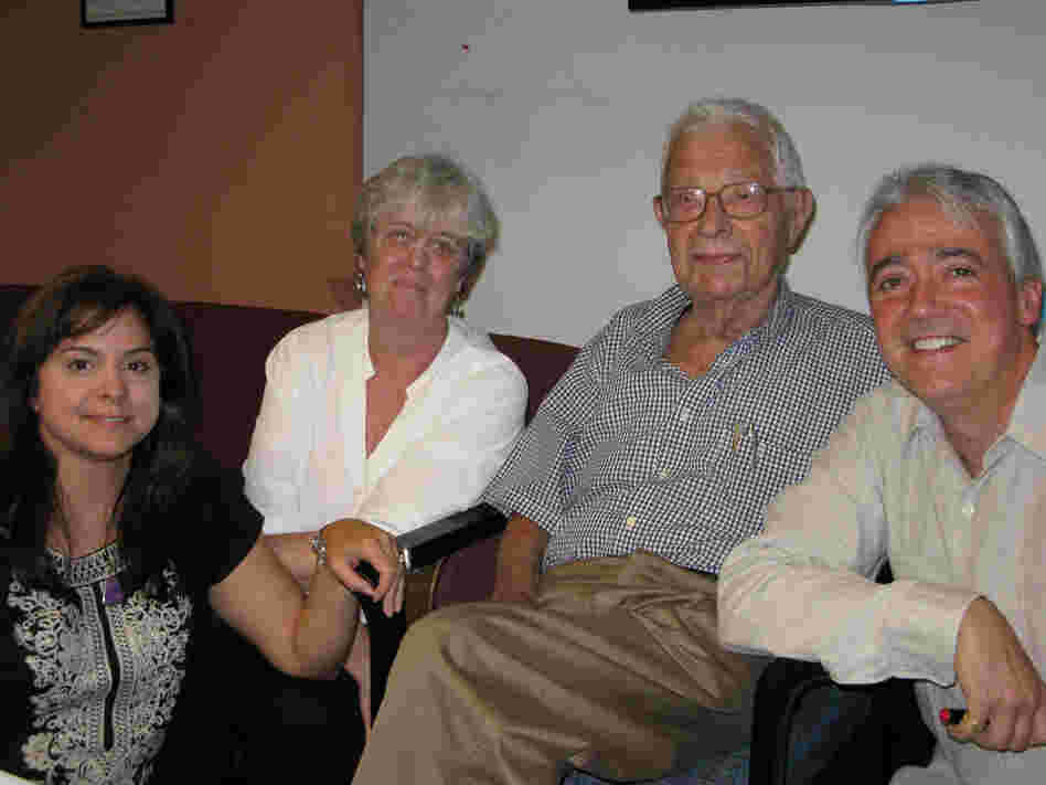 Davar Ardalan, Liane Hansen, Daniel Schorr, and Scott Simon at Dan Schorr's birthday party.