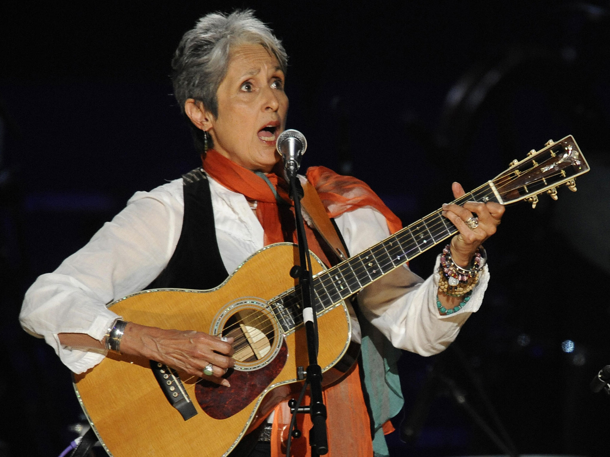 Joan Baez. Timothy Clary/AFP/Getty Images.