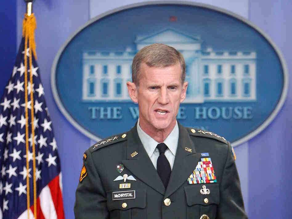 General Stanley McChrystal speaks at a daily White House briefing.
