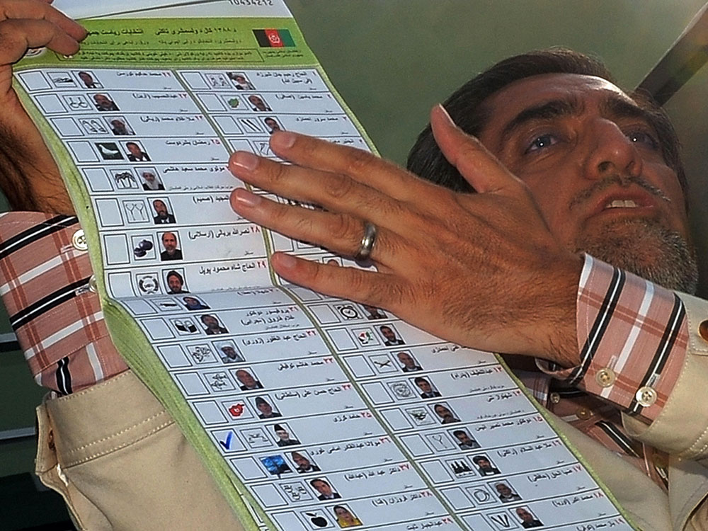 Candidate Abdullah Abdullah points out voter fraud.