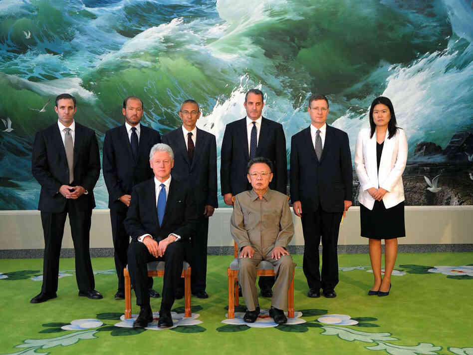 In this photo released by Korean Central News Agency via Korea News Service in Tokyo, former U.S. Pr In this photo released by Korean Central News Agency via Korea News Service in Tokyo, former U.S. Pr