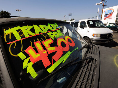 LOS ANGELES, CA - JULY 31: Cars traded in as part of the federal 'Cash For Clunkers' program are parked at the Galpin Ford dealership on July 31, 2009 in Los Angeles, California. (Photo by Kevork Djansezian/Getty Images)