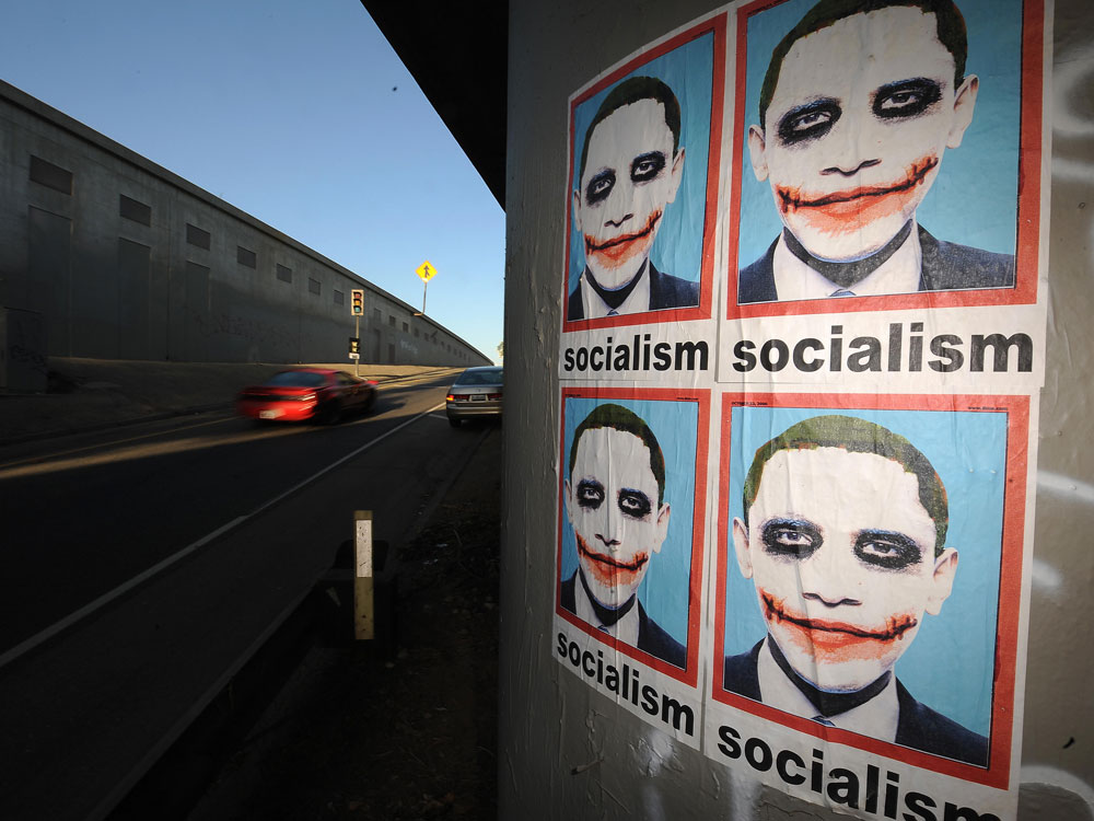 A poster portraying President Barack Obama as 