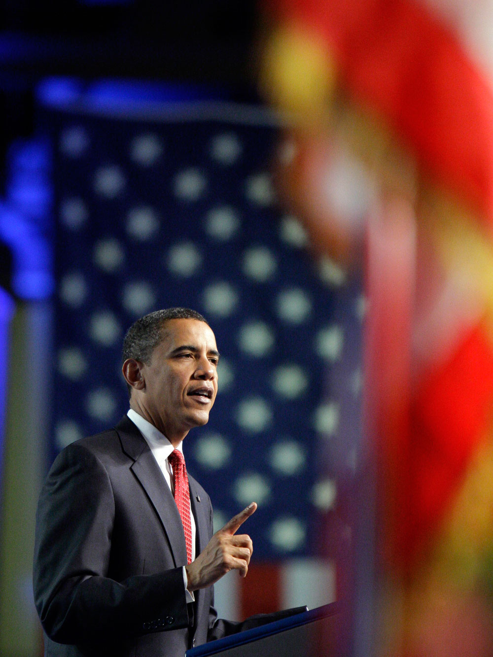 President Barack Obama speaks at the Veterans of Foreign Wars National Convention in Phoenix, Monday, Aug. 17, 2009. (AP Photo/Alex Brandon)