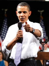 President Barack Obama speaks during a town hall meeting on health care at the headquarters of the Democratic National Committee August 20, 2009, in Washington, DC. (Photo by Alex Wong/Getty Images)