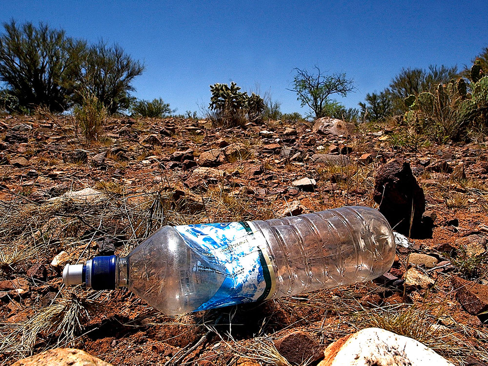 water bottle in Arizona desert.