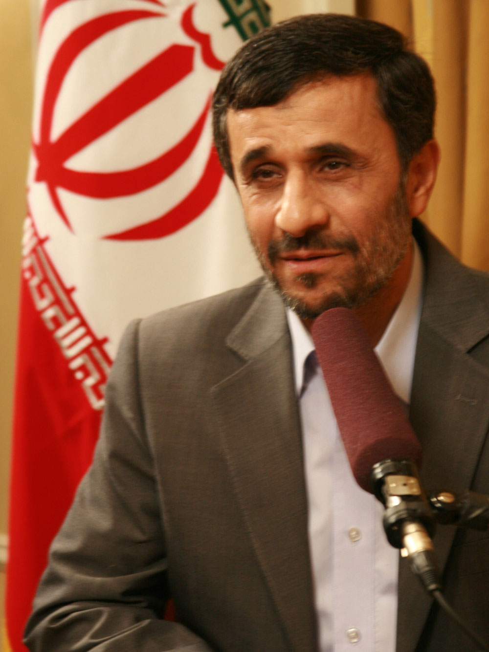 Iranian President Mahmoud Ahmadinejad during his interview with NPR's Steve Inskeep, Sept. 24, 2009. By Tom Bullock/NPR.