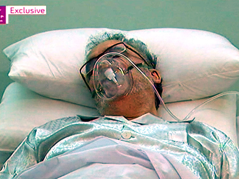 Released Lockerbie bomber Abdel Baset al-Megrahi, is seen in a hospital bed in Tripoli Sunday Aug. 30, 2009 in this image taken from TV from footage by Britain's Channel 4 News. (AP Photo/Channel 4 News, via APTN)