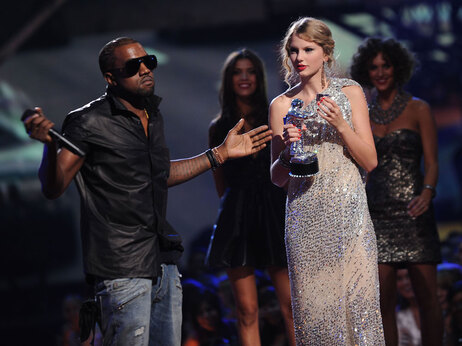 Kanye West and Taylor Swift at the MTV Video Music Awards at Radio City Music Hall on September 13, 2009 in New York City. (Photo by Scott Gries/PictureGroup)