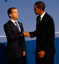 Russian President Dmitry Medvedev and President Barack Obama.